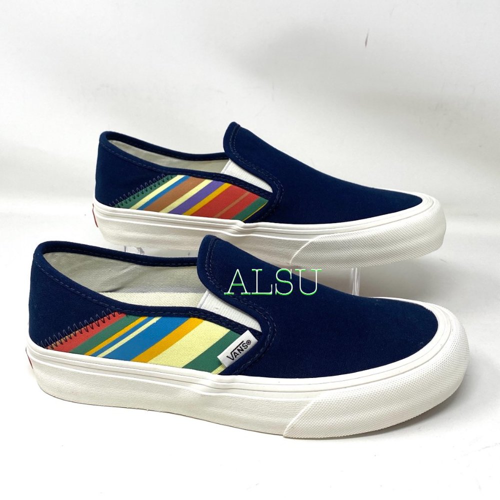 💖MEGA SALE💖VANS Slip-On Sf Low Top Retro Stripes Canvas Women Size VN0A3MVD1B3 - Picture 3 of 9